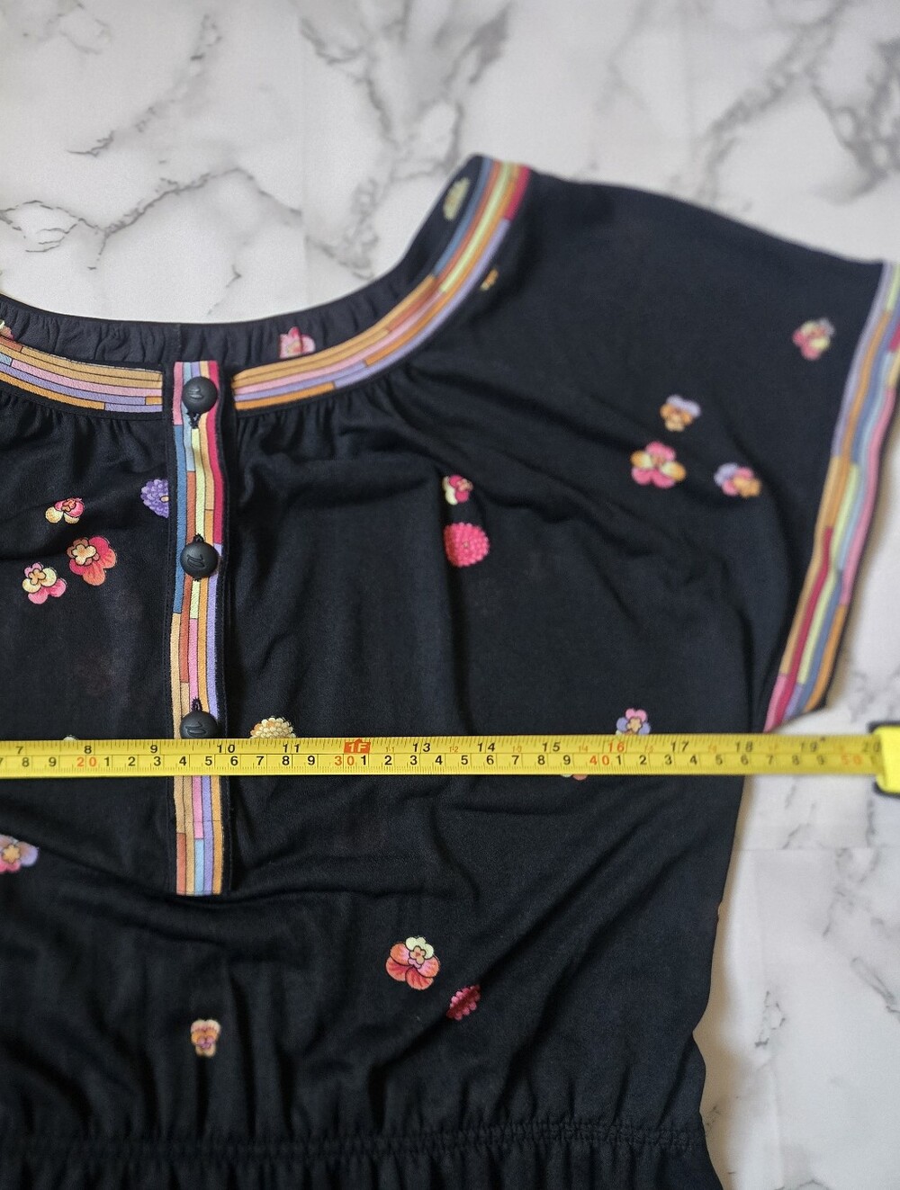 Black Floral Stripe Rainbow Sheer Mesh Short Sleeve Dress Small - Picture 7 of 7